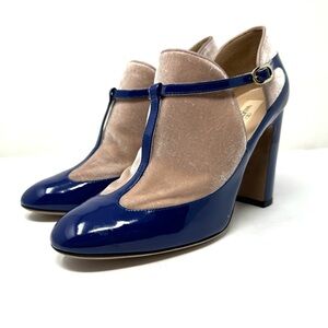 VALENTINO GARAVANI leather & velvet heeled booties, made it Italy, size 39.5